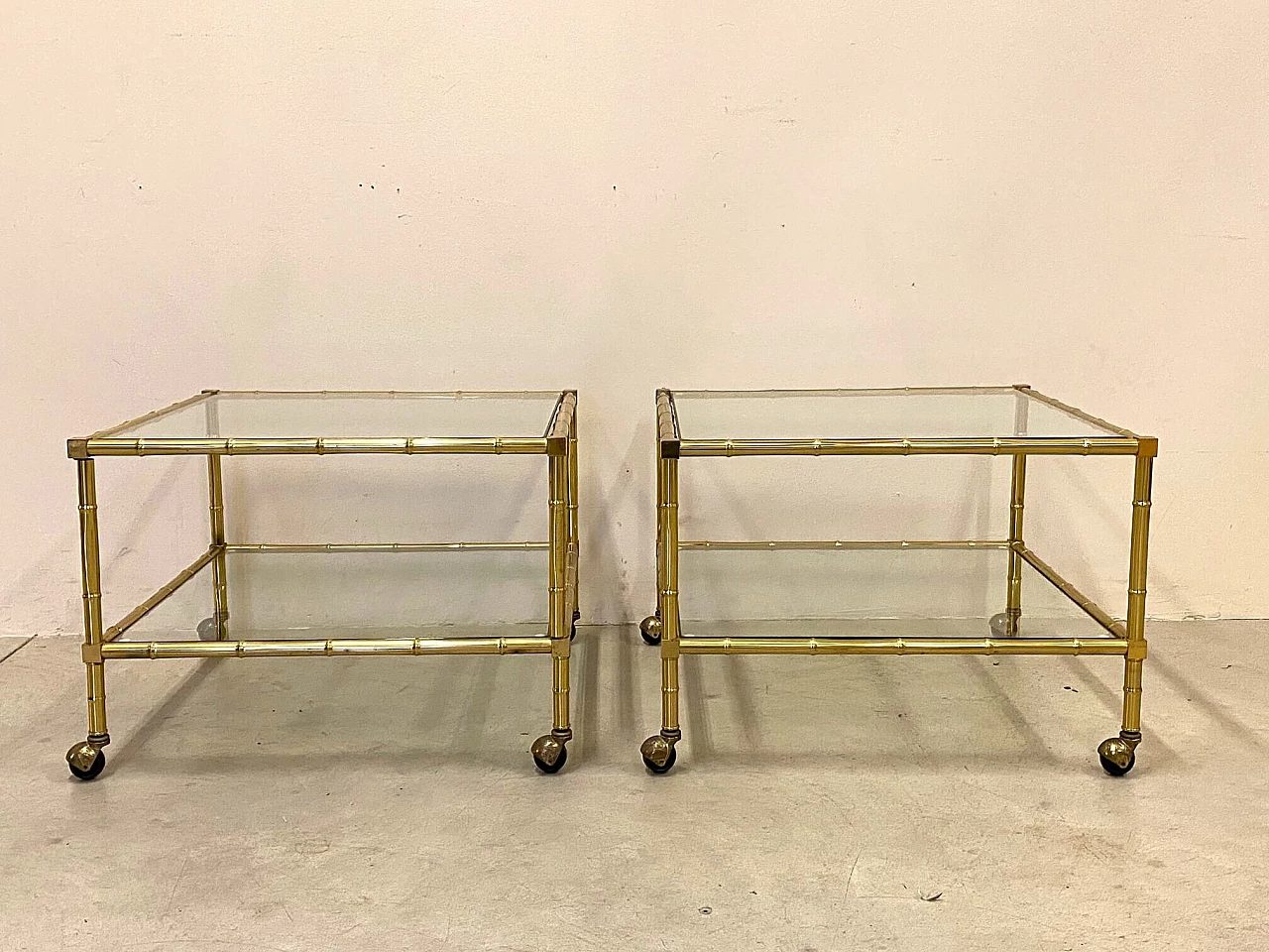 Pair of brass coffee tables in bamboo shape, 1970s 1398134
