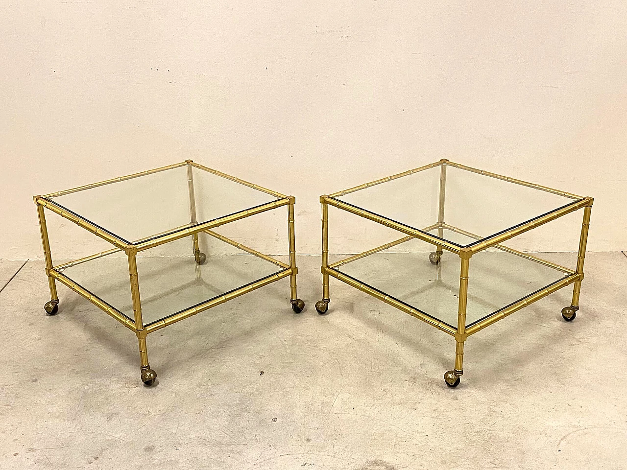 Pair of brass coffee tables in bamboo shape, 1970s 1398135