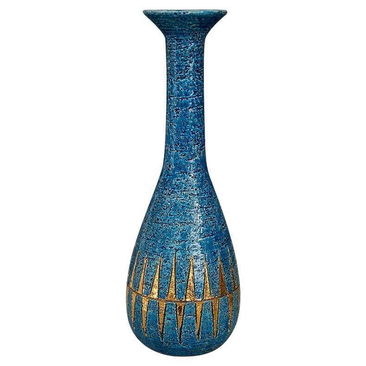 Vaso in ceramica blu e oro di Aldo Londi per Bitossi, anni '60 1399030