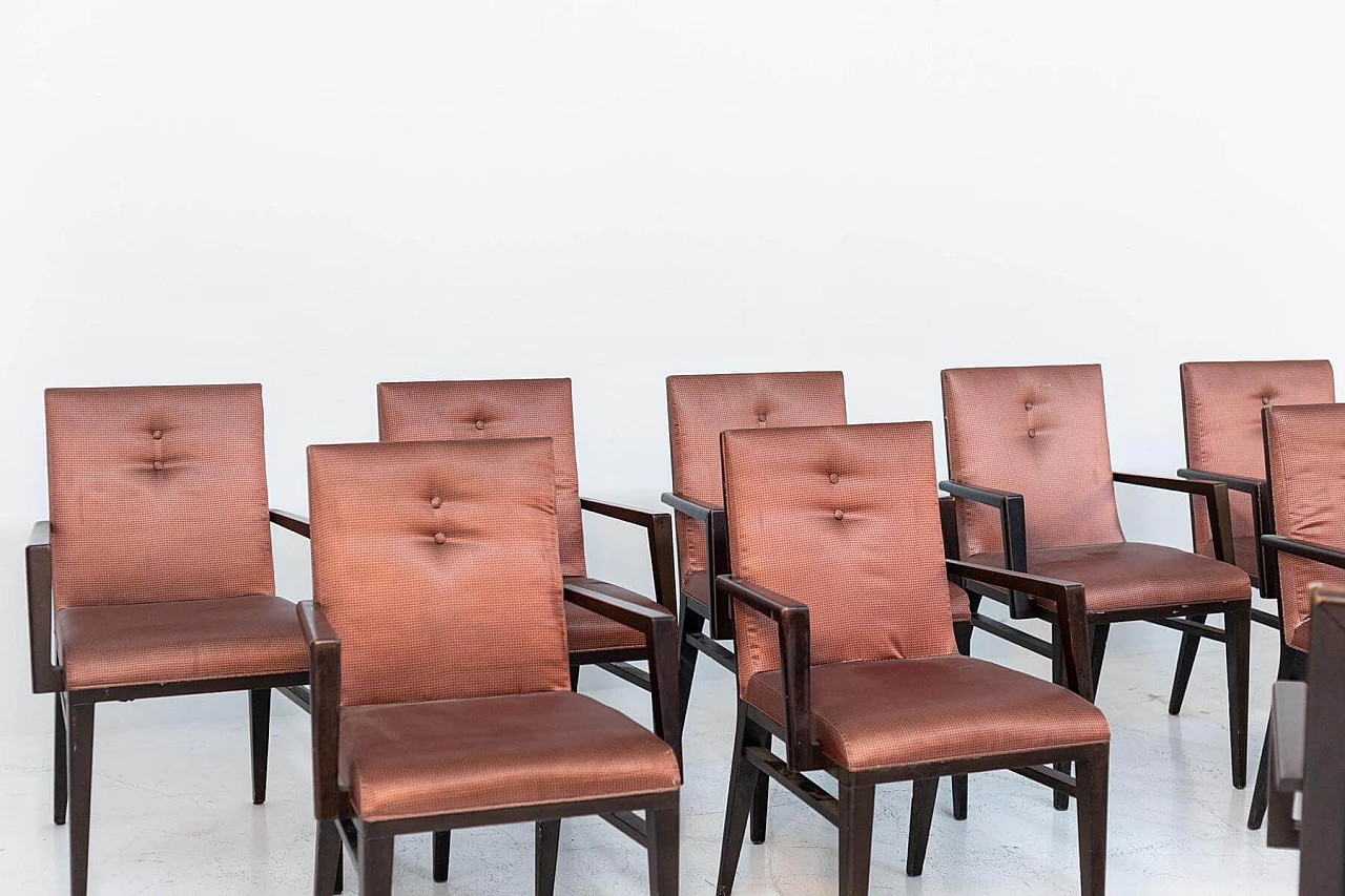 12 Sedie da barca in legno e raso rosa, anni '50 1399055