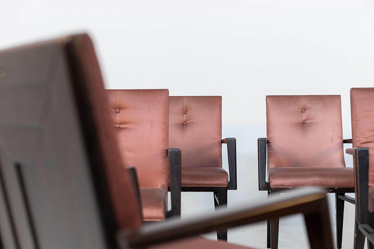 12 Sedie da barca in legno e raso rosa, anni '50 1399058