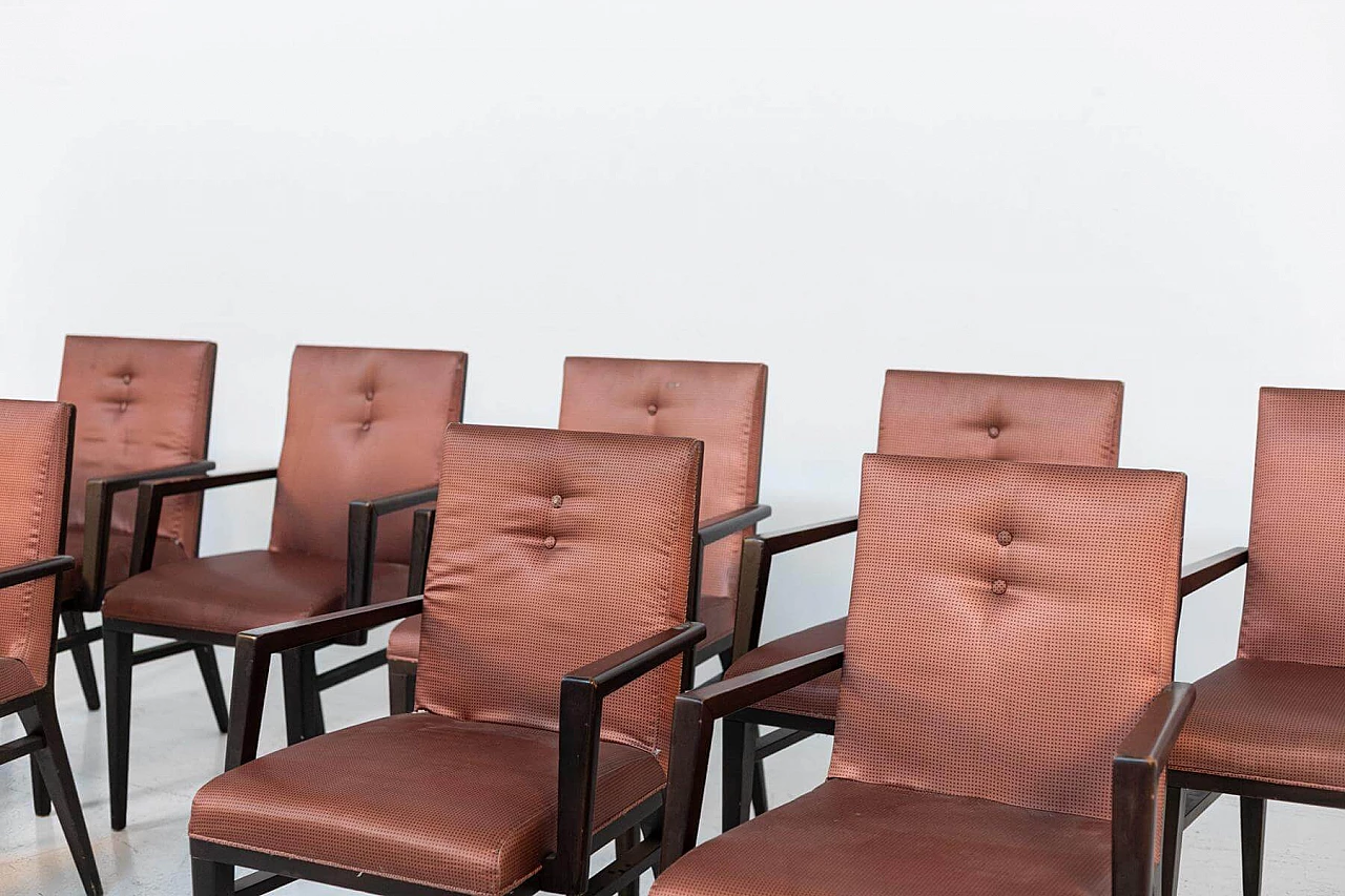 12 Sedie da barca in legno e raso rosa, anni '50 1399063