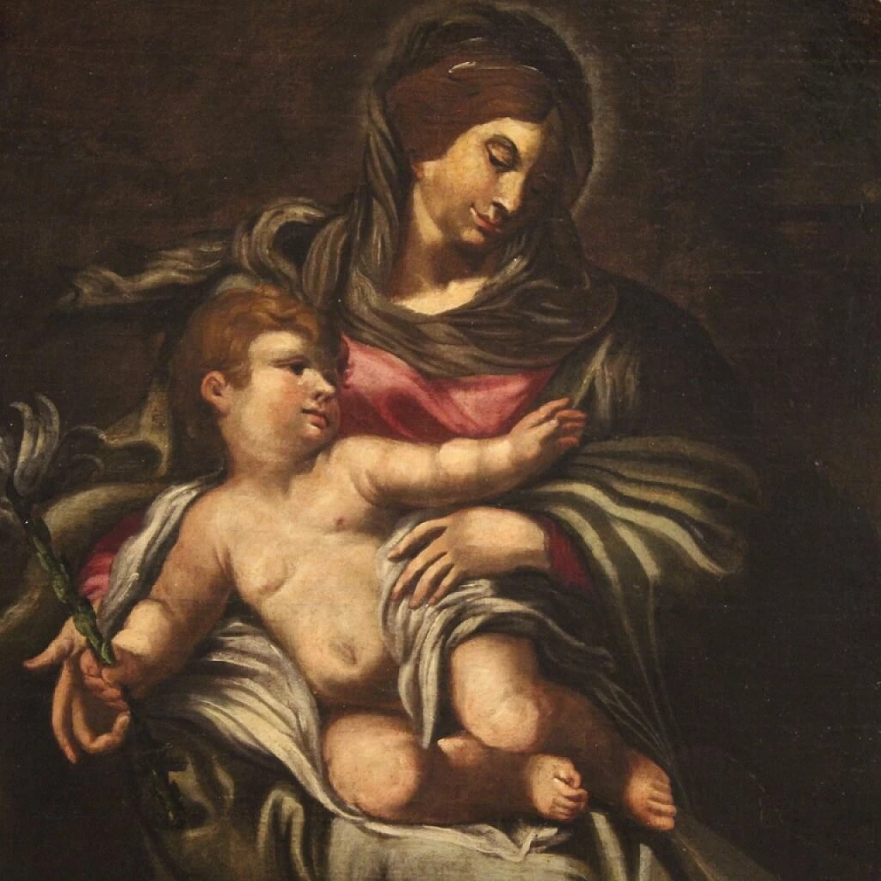 Madonna con bambino, dipinto italiano olio su tela, '600 1399107