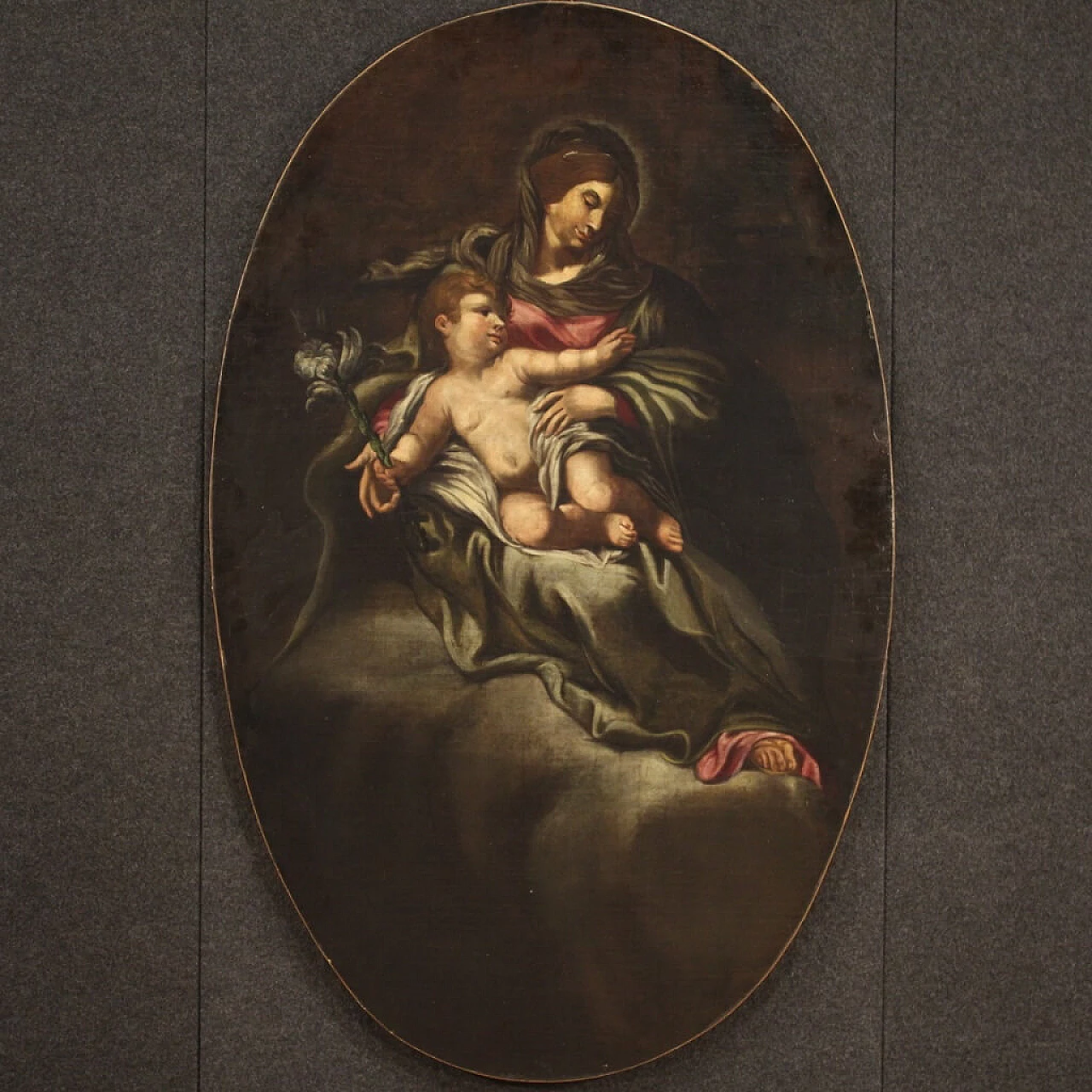 Madonna con bambino, dipinto italiano olio su tela, '600 1399108