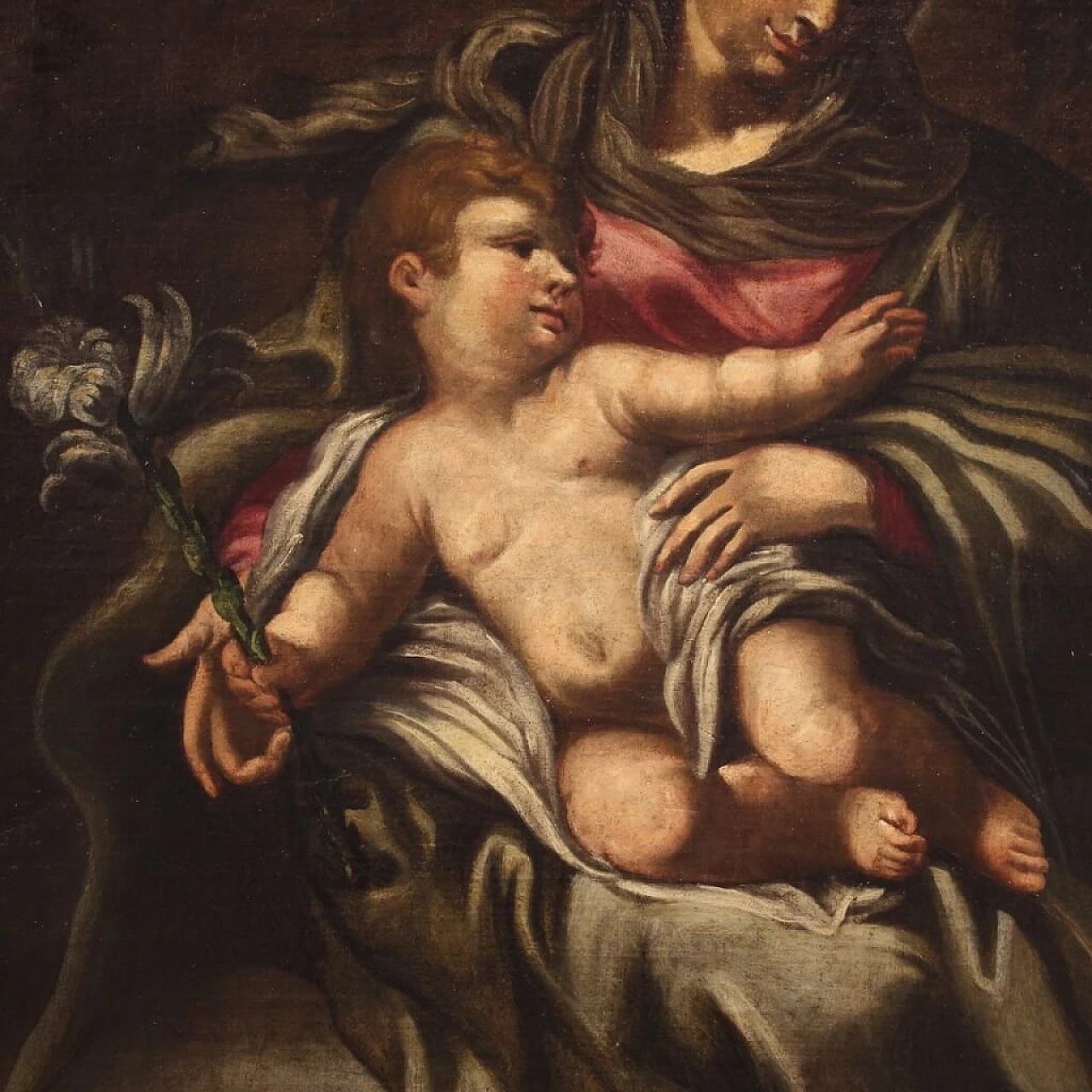 Madonna con bambino, dipinto italiano olio su tela, '600 1399109