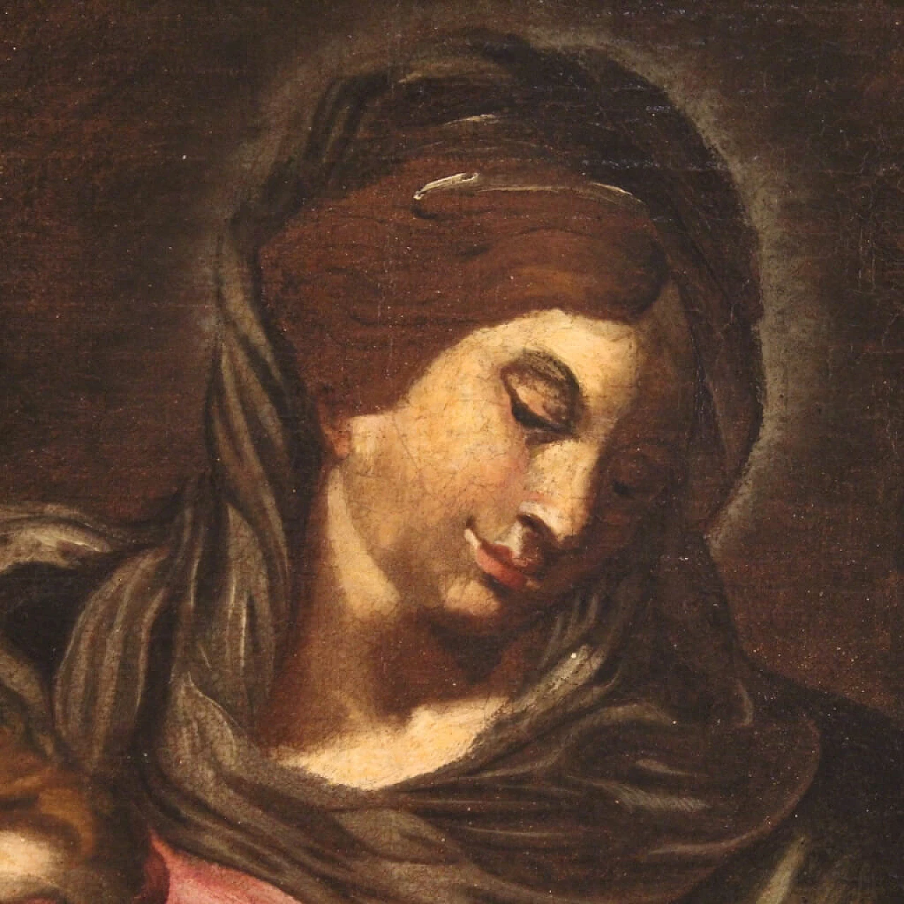 Madonna con bambino, dipinto italiano olio su tela, '600 1399112