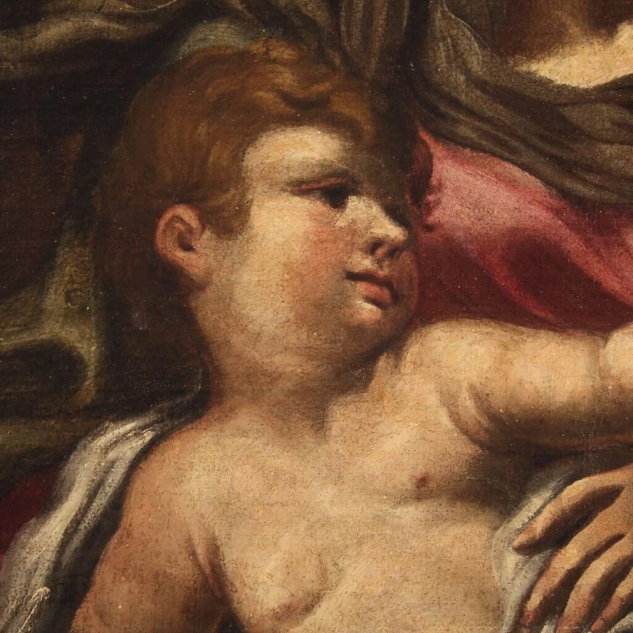 Madonna con bambino, dipinto italiano olio su tela, '600 1399113