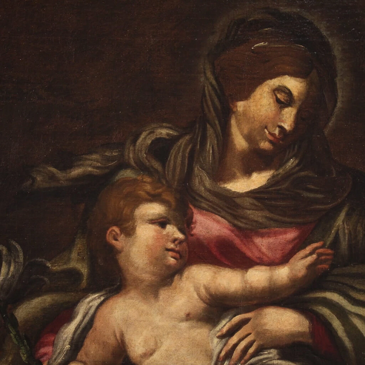 Madonna con bambino, dipinto italiano olio su tela, '600 1399116