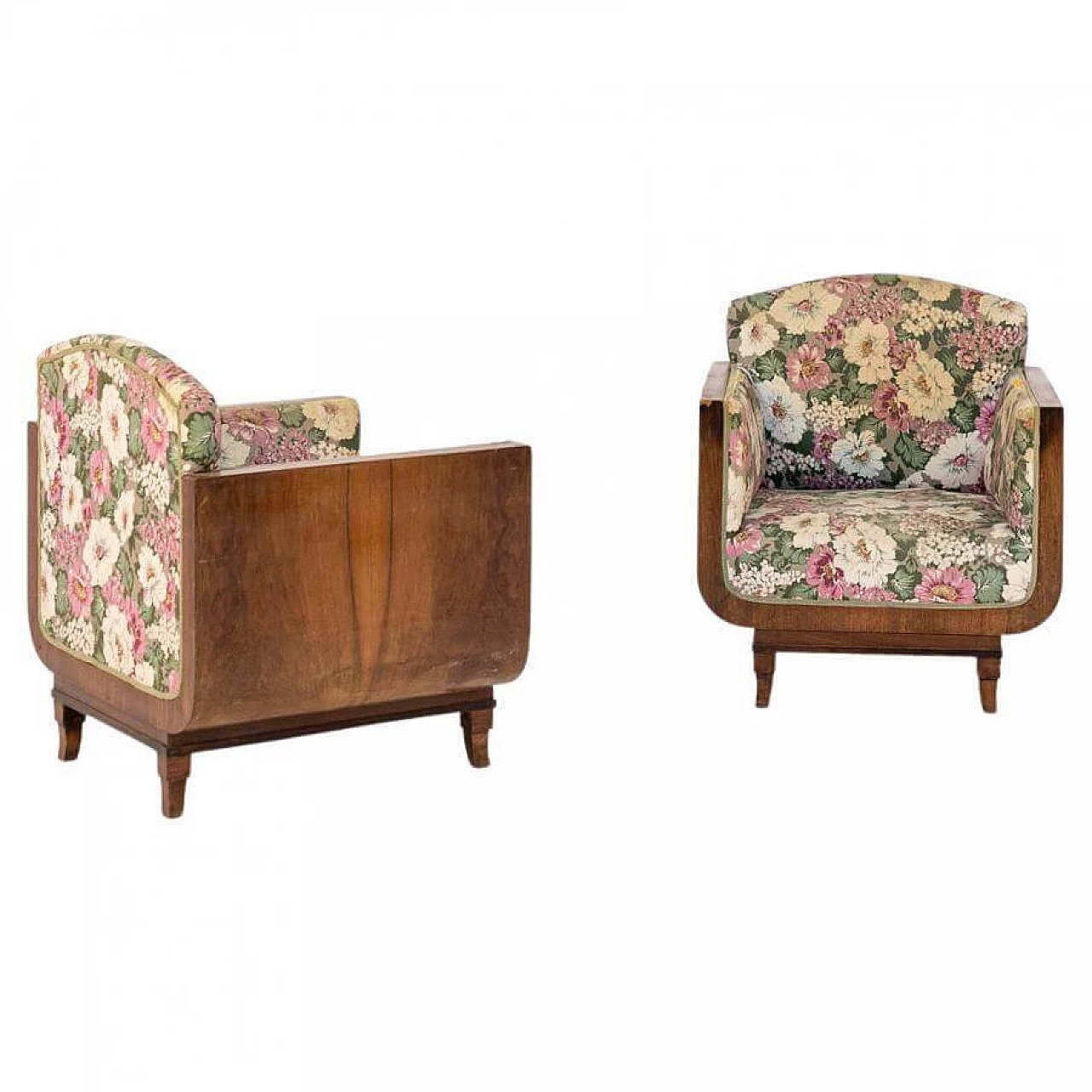 Pair of Gaetano and Osvaldo Borsani armchairs in wood and original fabric, 1950s 1399364
