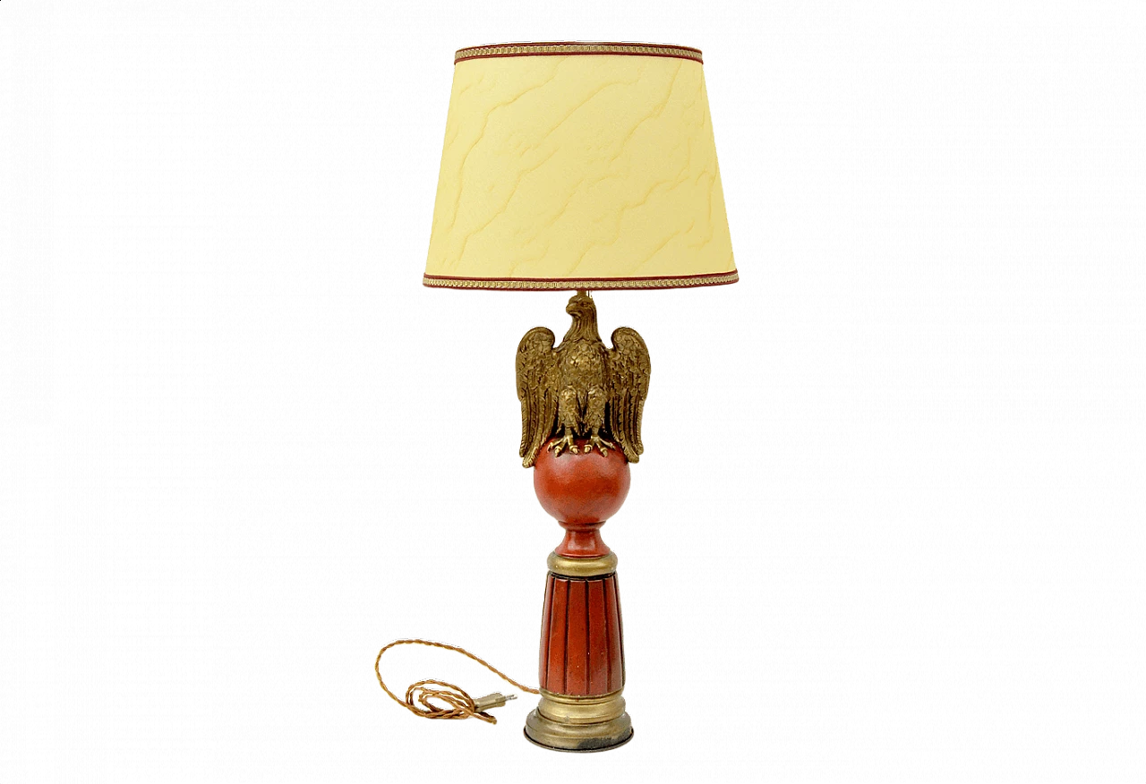 Lampada in legno e marmo con base in ottone, anni '40 1399403