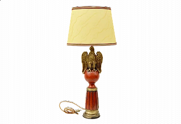 Lampada in legno e marmo con base in ottone, anni '40