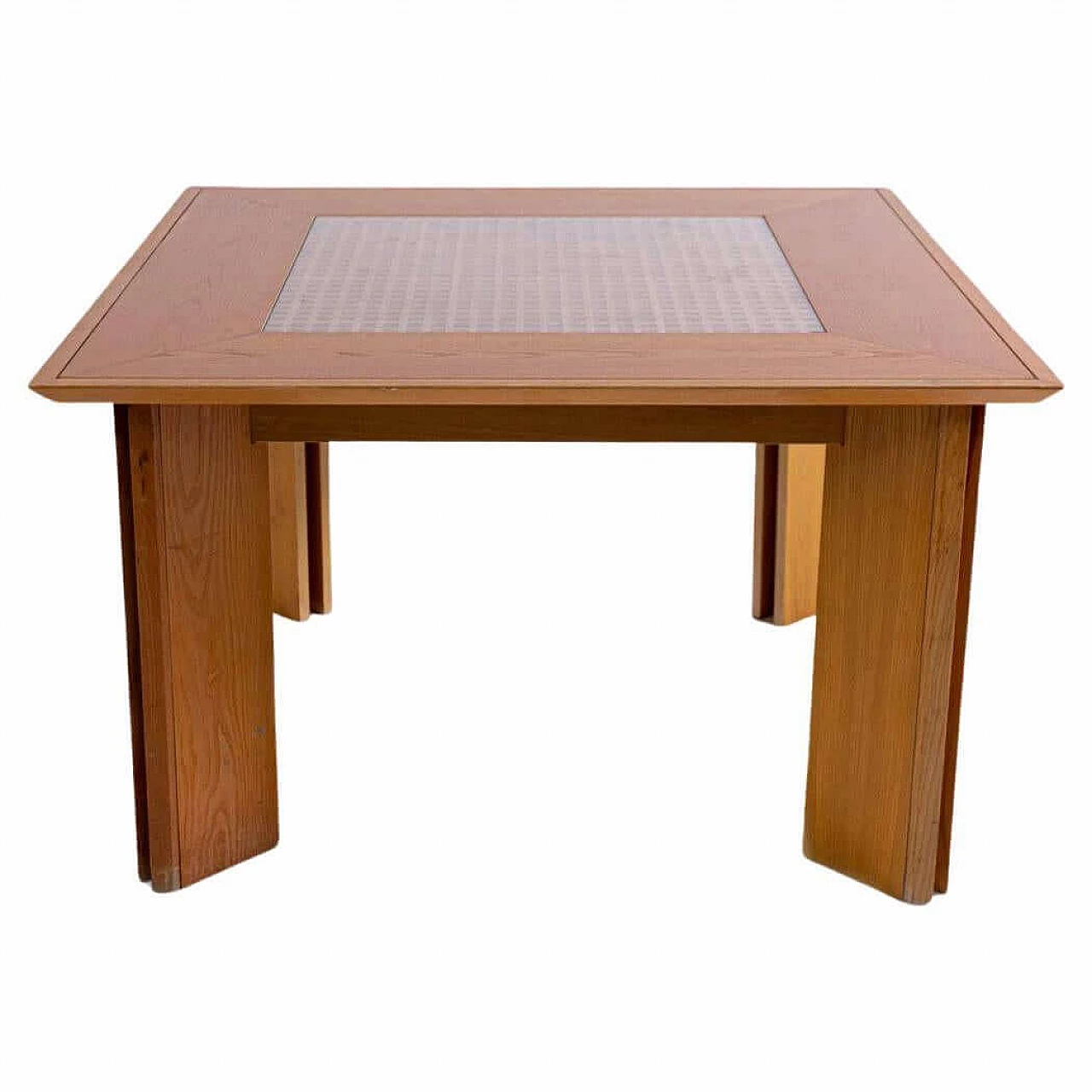 Tavolo di Gigi Sabadin in legno con decoro centrale a reticolo, anni '60 1399428