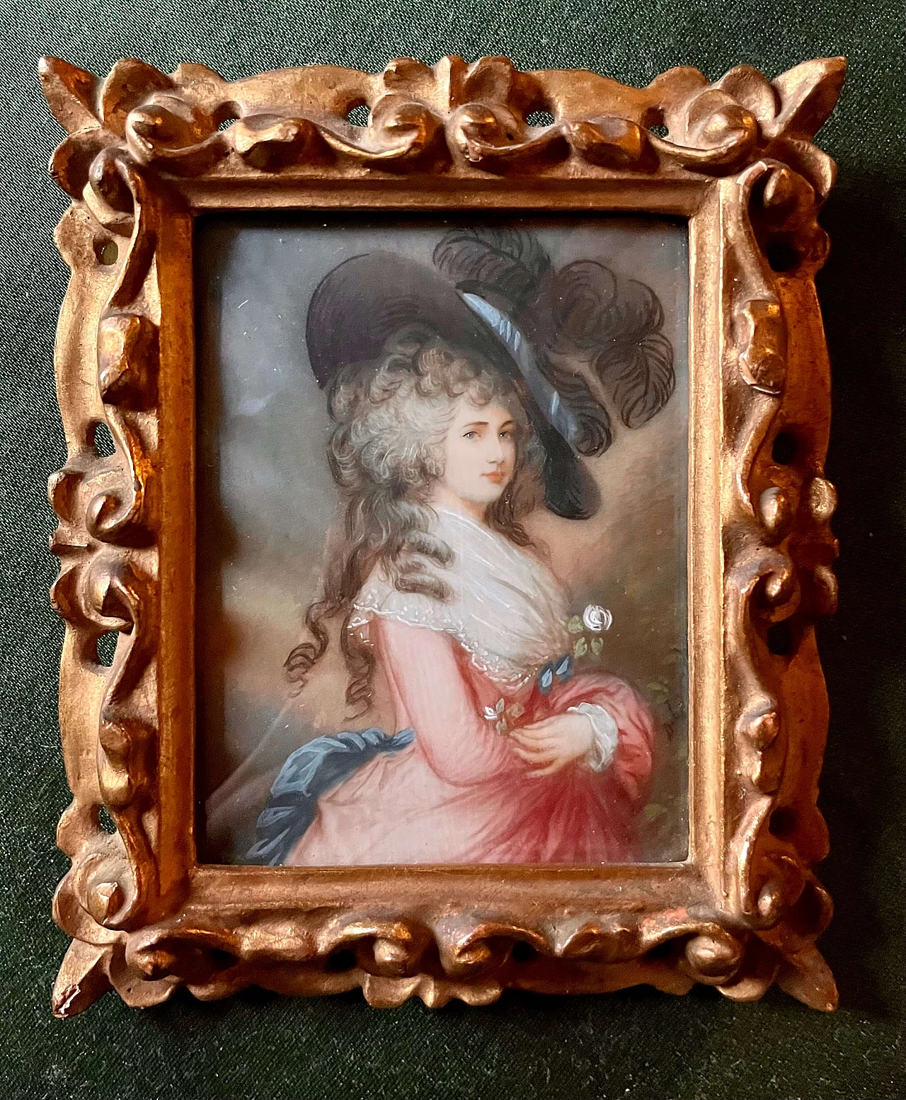 Ritratto a tempera su carta di gentildonna, del '800 1399456