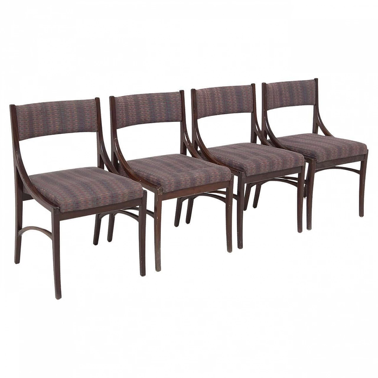 4 Sedie in legno e tessuto originale dell'epoca, anni '70 1399504