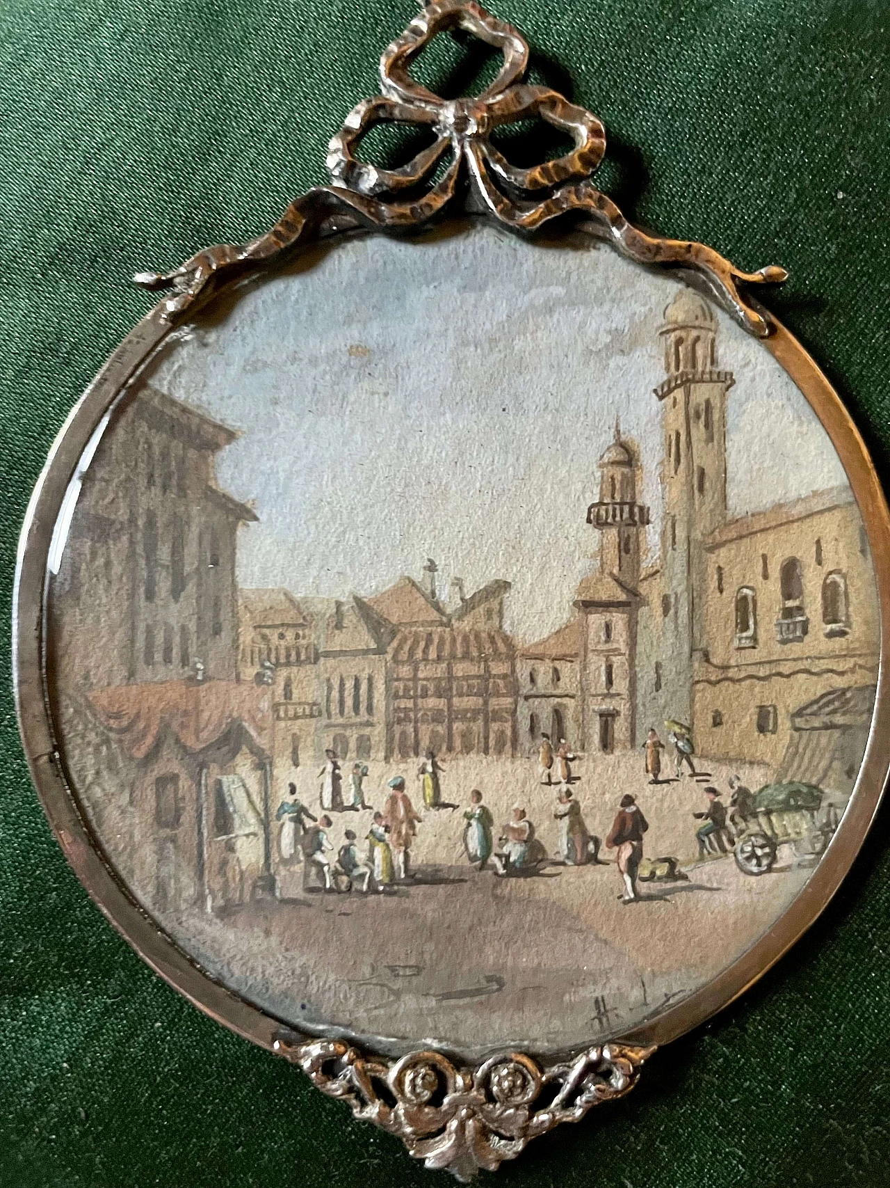 Miniature with a view of a town in a silver frame, 19th century 1399514