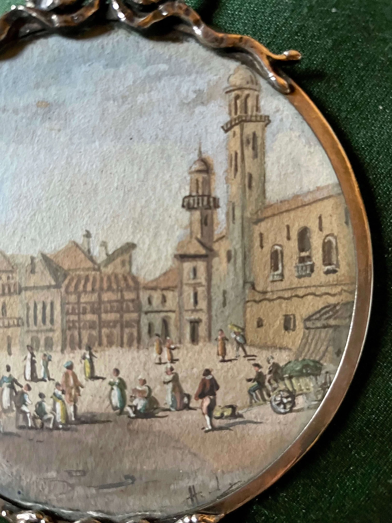 Miniature with a view of a town in a silver frame, 19th century 1399515