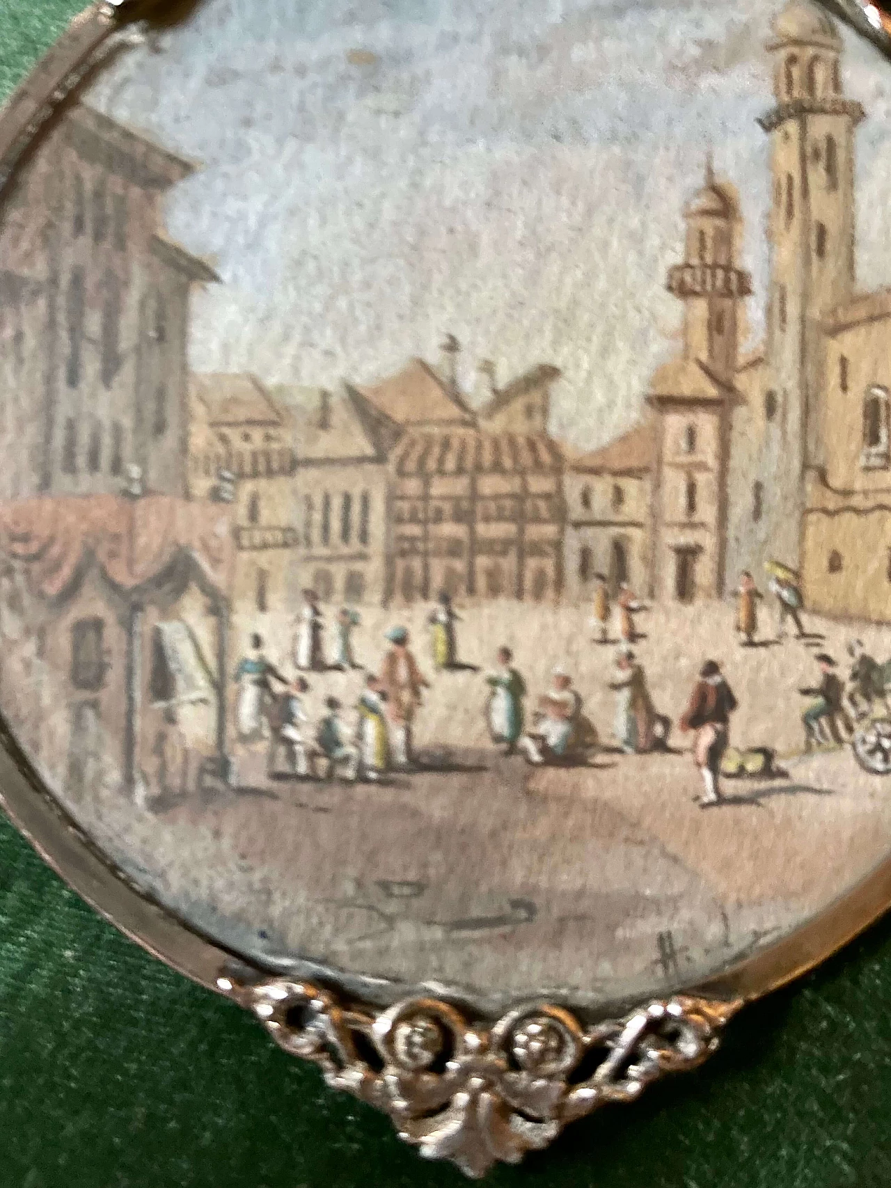 Miniature with a view of a town in a silver frame, 19th century 1399516
