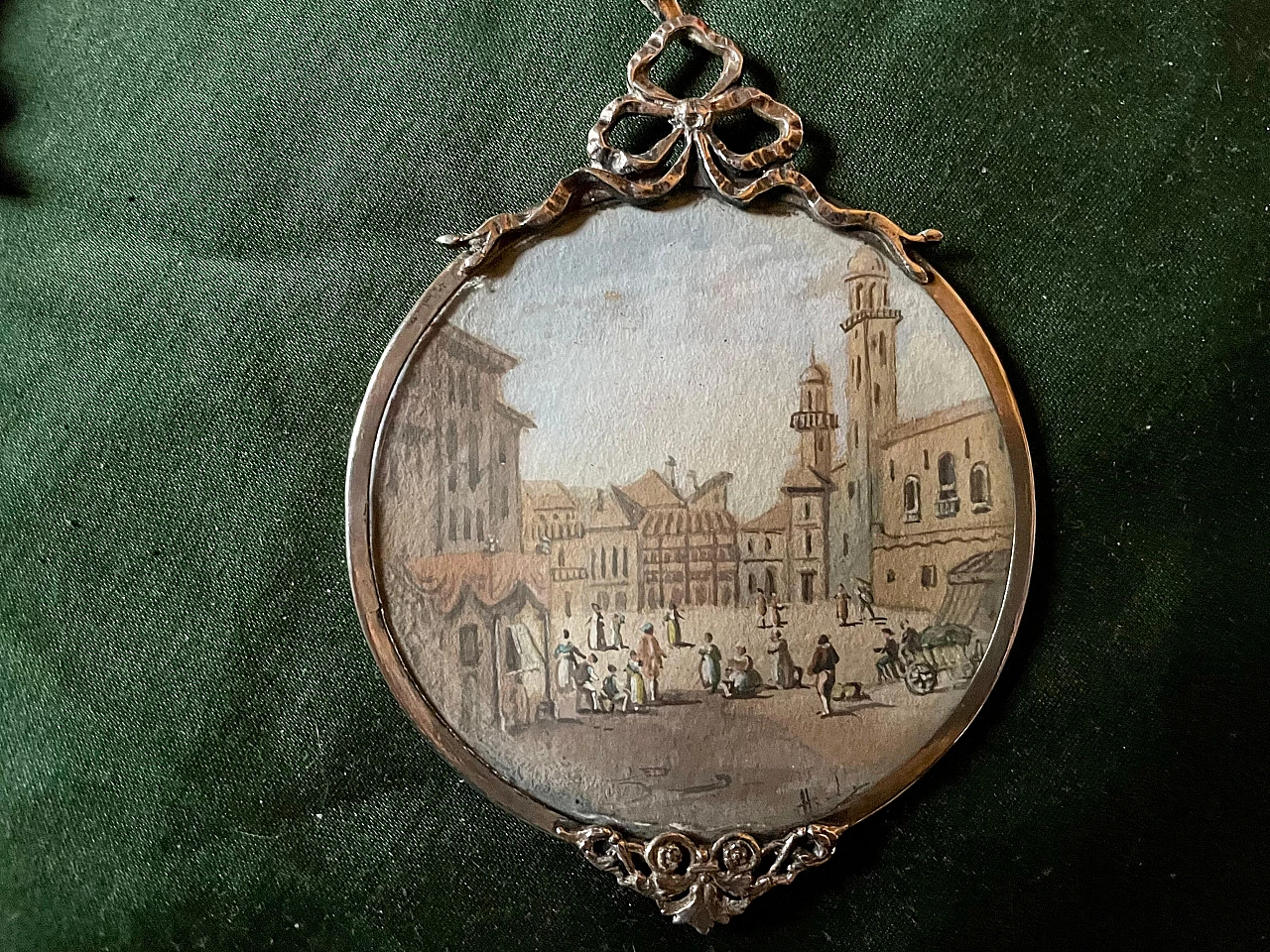 Miniature with a view of a town in a silver frame, 19th century 1399517