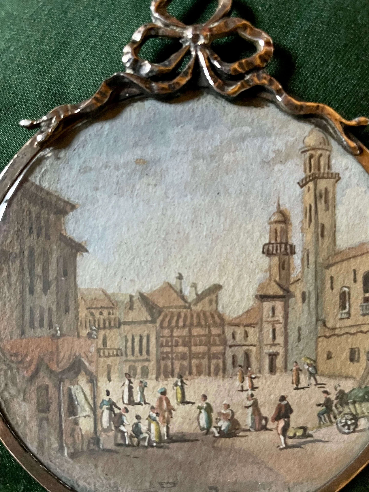 Miniature with a view of a town in a silver frame, 19th century 1399518