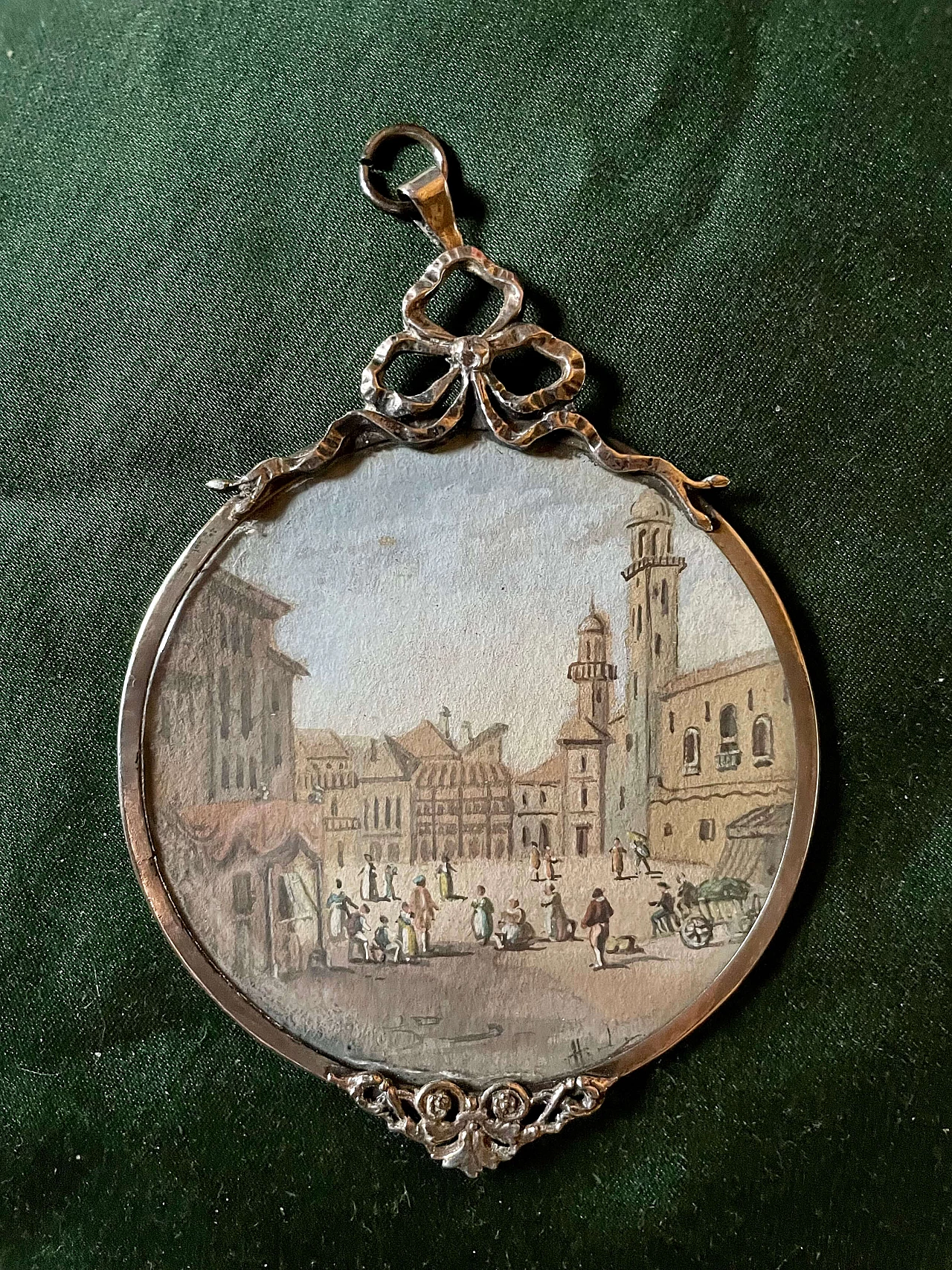 Miniature with a view of a town in a silver frame, 19th century 1399542