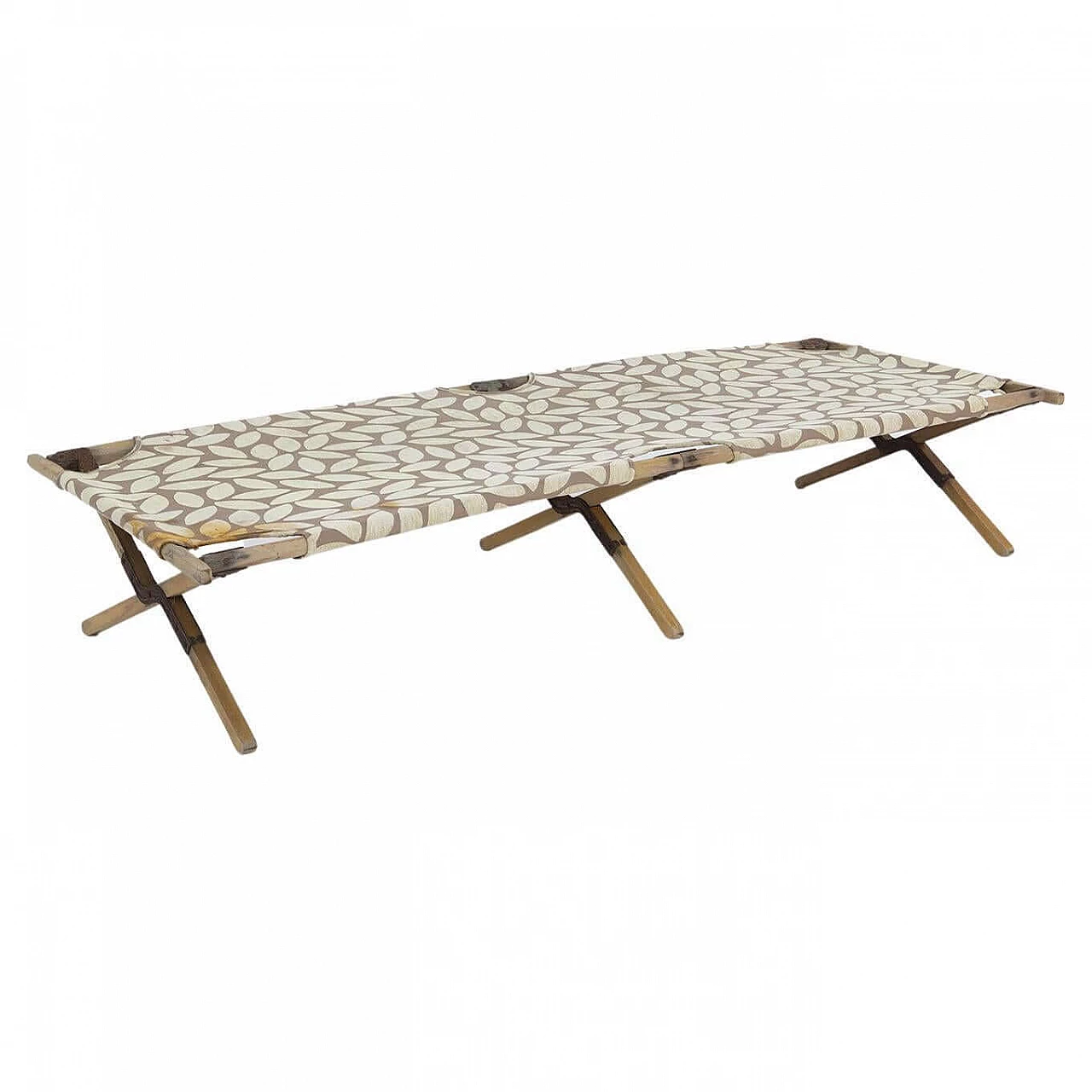 Letto da campo in legno e ottone, anni '50 1400161