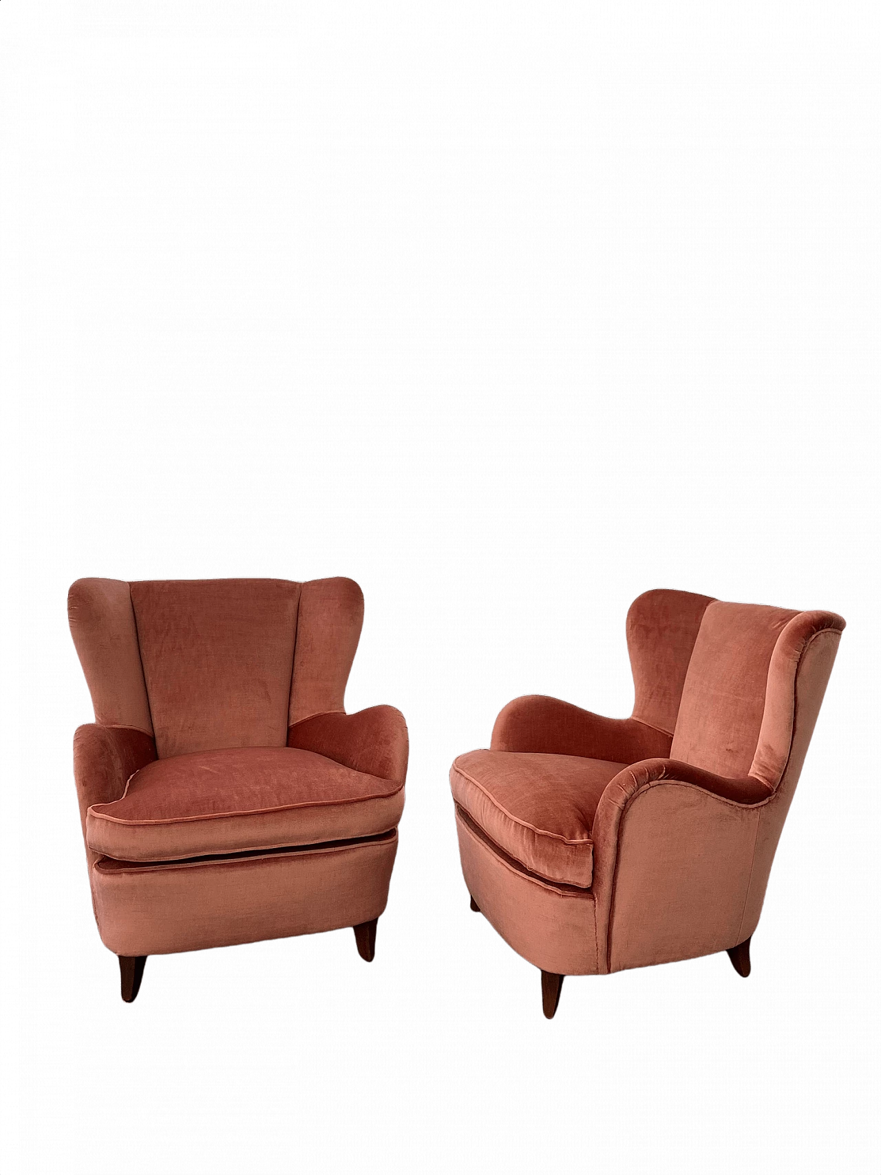 Pair of pink velvet armchairs, 1940s 1400197