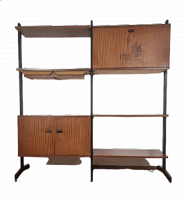 Black metal and wood bookcase, 1960s