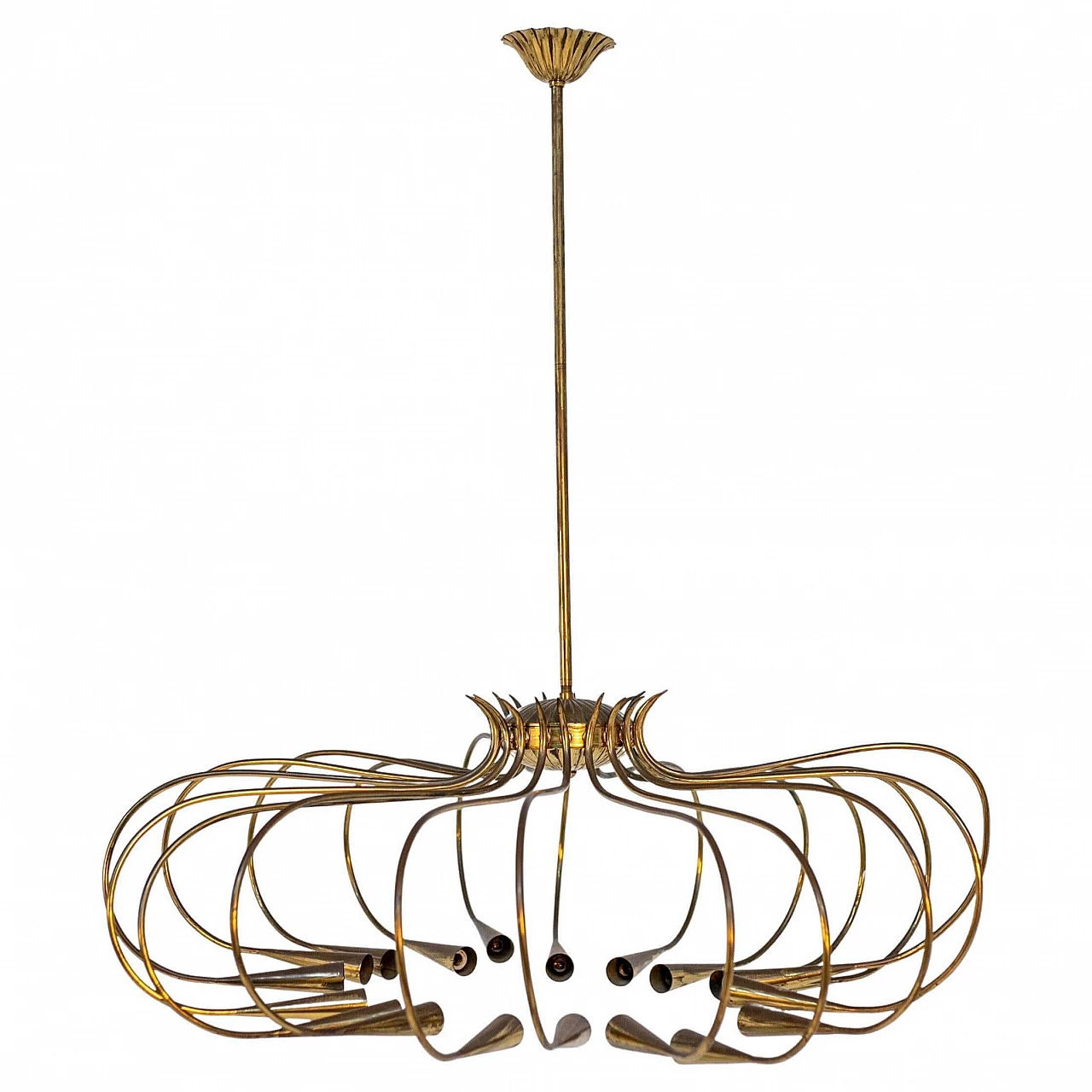 Brass ceiling chandelier by Torlasco for Lumi with 17 lights, 1950s 1400453