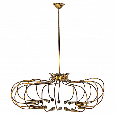 Brass ceiling chandelier by Torlasco for Lumi with 17 lights, 1950s