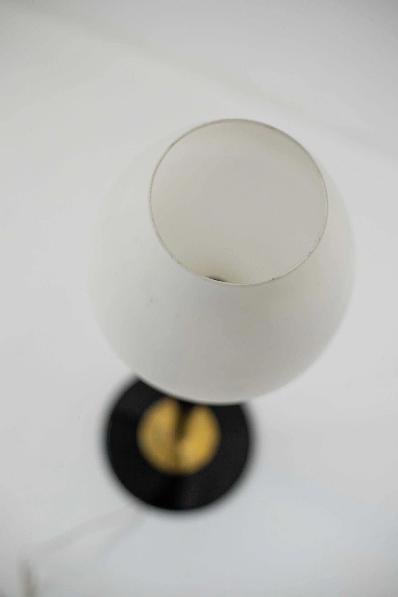 Opal glass table lamp with wood and brass frame, 1950s 1400575