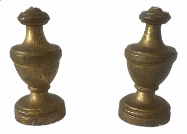 Pair of candle holder bases in hand-carved and gilded wood, 19th century