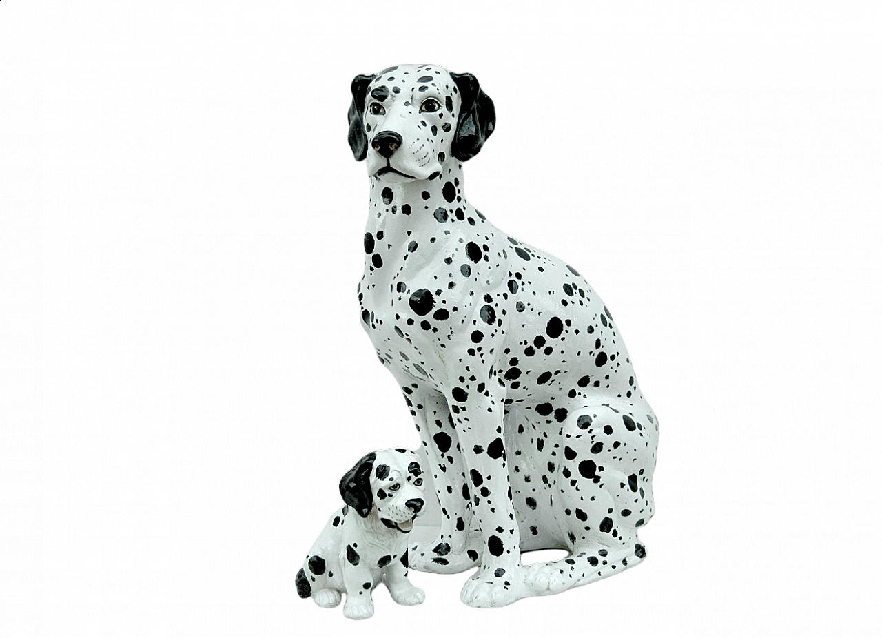 Statua in ceramica di cane Dalmata con cucciolo, anni '70 1400761