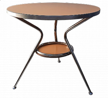 Tavolino rotondo in metallo cromato e formica, anni '60