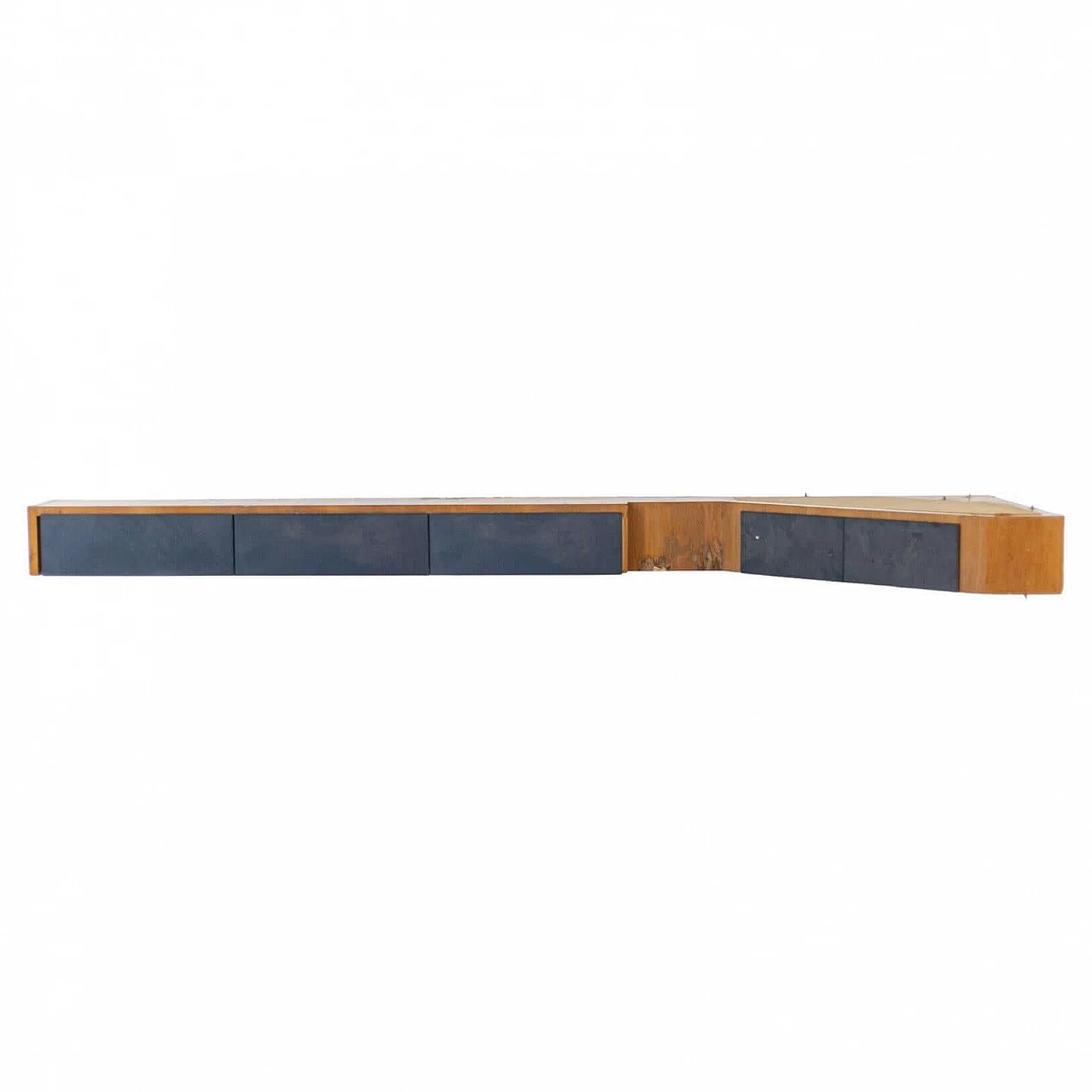 Wall console table attributed to Melchiorre Bega in walnut and blue fabric, 1950s 1400809