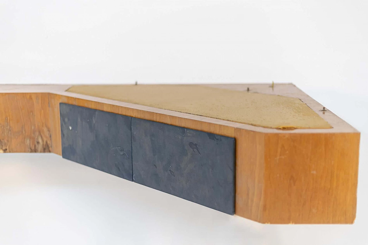Wall console table attributed to Melchiorre Bega in walnut and blue fabric, 1950s 1400811