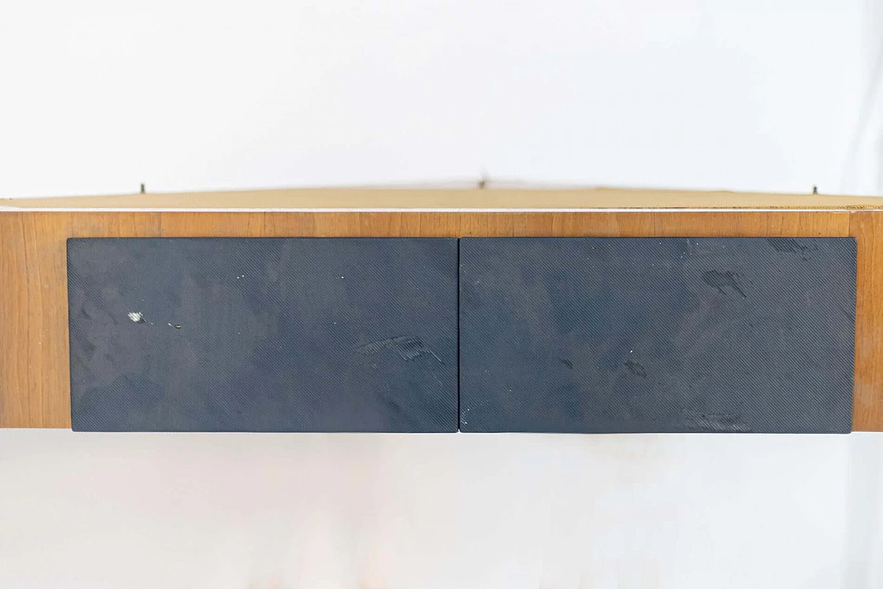 Wall console table attributed to Melchiorre Bega in walnut and blue fabric, 1950s 1400814