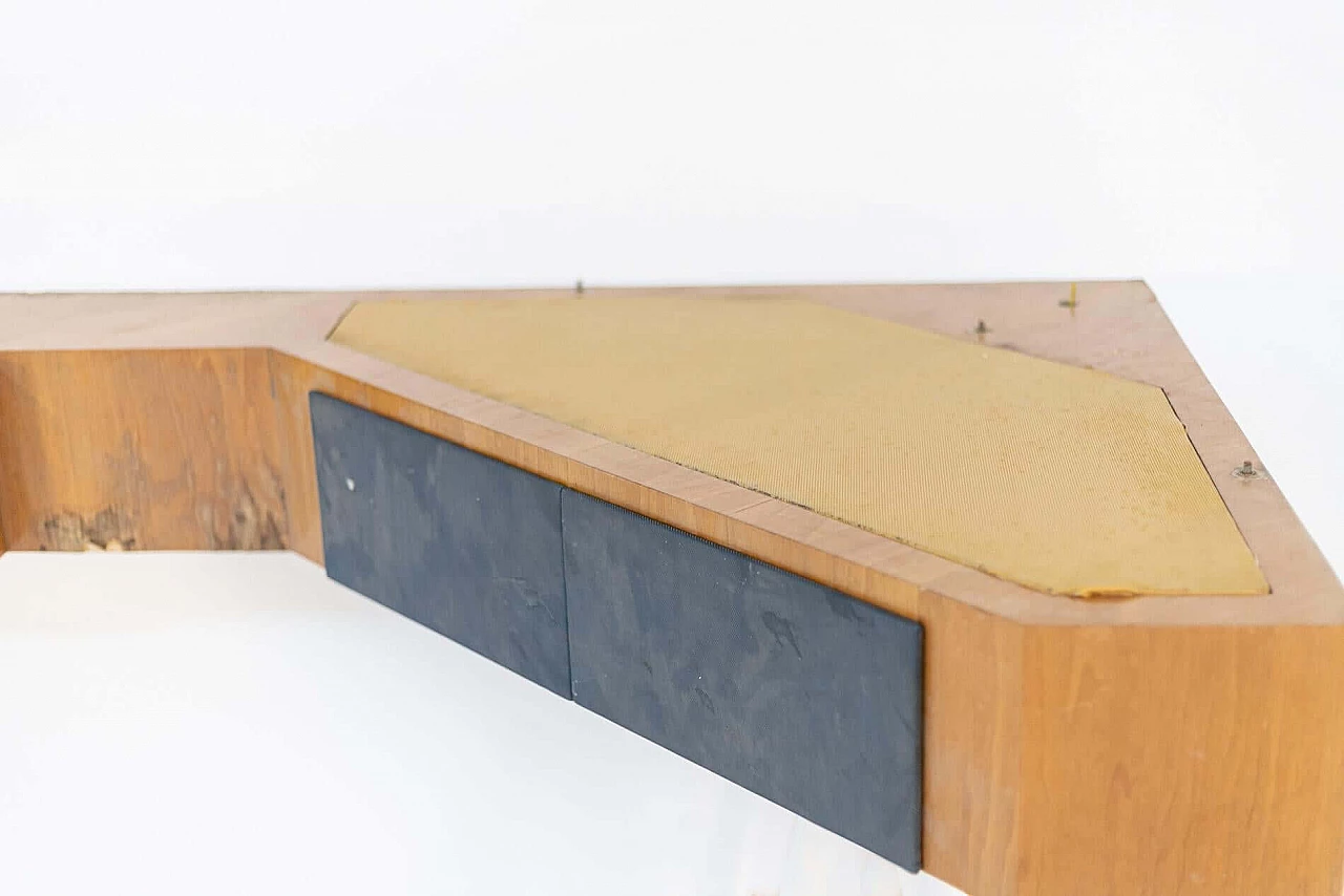 Wall console table attributed to Melchiorre Bega in walnut and blue fabric, 1950s 1400816