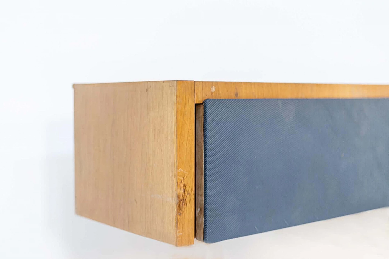 Wall console table attributed to Melchiorre Bega in walnut and blue fabric, 1950s 1400819