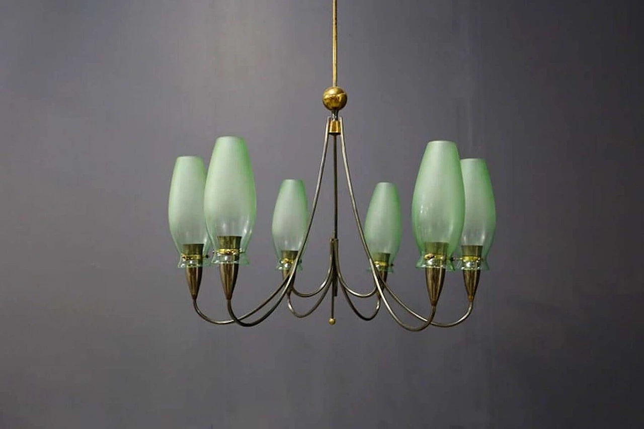 6 light brass and Murano glass chandelier, 1950s 1400837