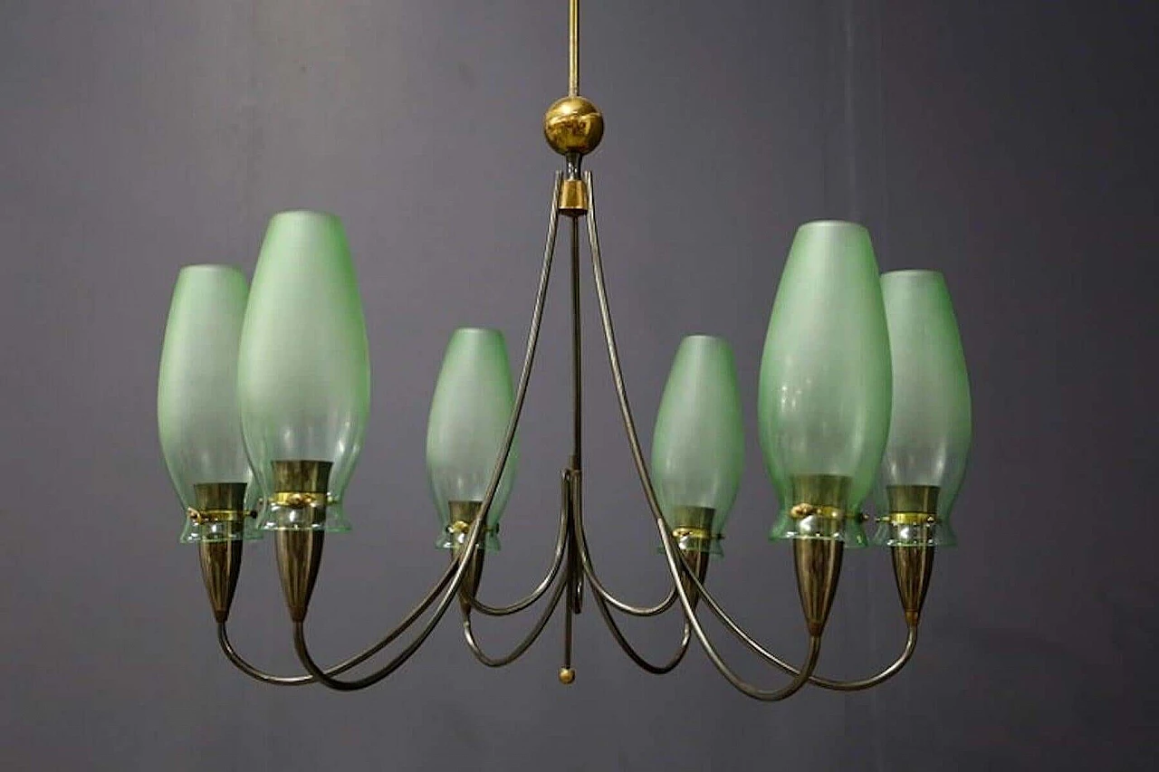 6 light brass and Murano glass chandelier, 1950s 1400838