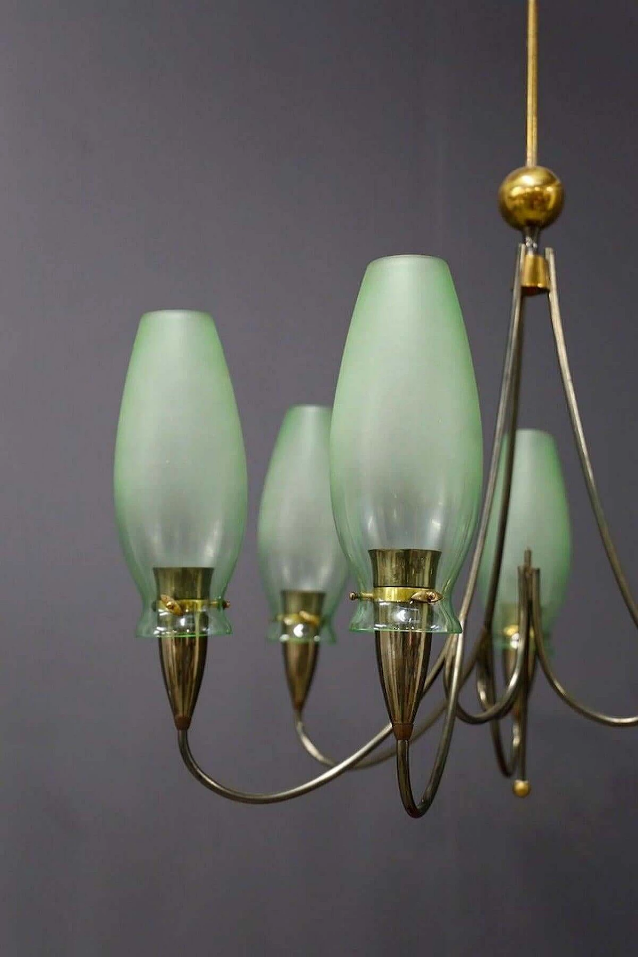 6 light brass and Murano glass chandelier, 1950s 1400840
