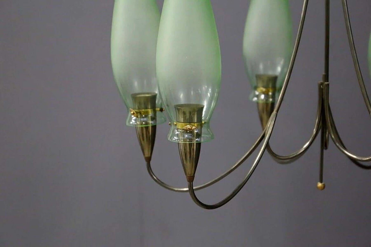 6 light brass and Murano glass chandelier, 1950s 1400841
