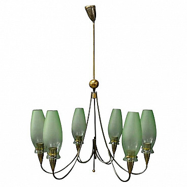 6 light brass and Murano glass chandelier, 1950s