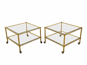 Pair of brass coffee tables in bamboo shape, 1970s