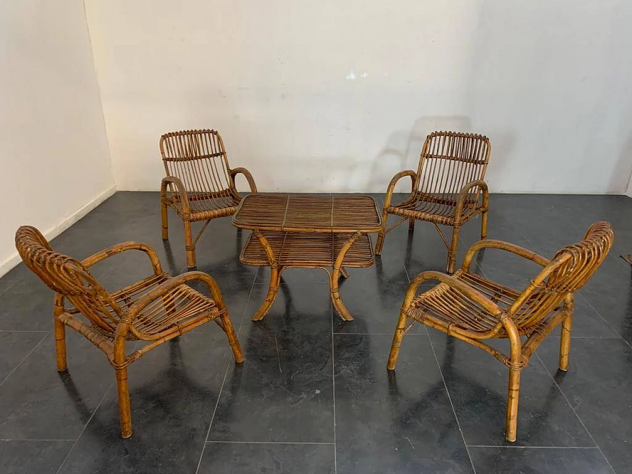 4 Bamboo armchairs and coffee table, 1960s 1402393