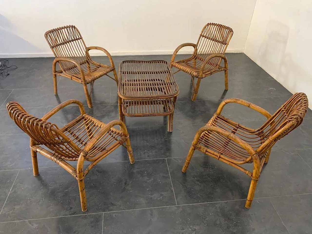 4 Bamboo armchairs and coffee table, 1960s 1402394