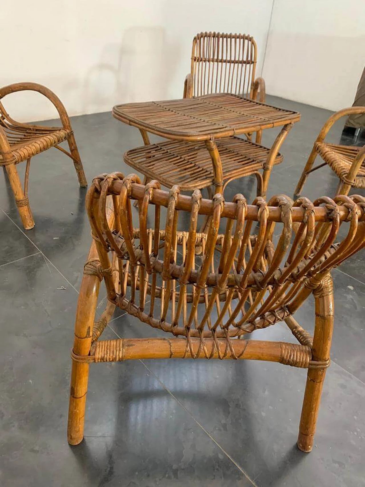 4 Bamboo armchairs and coffee table, 1960s 1402397