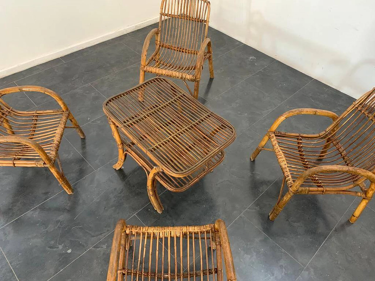 4 Bamboo armchairs and coffee table, 1960s 1402399