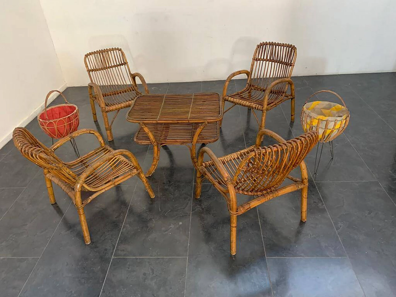 4 Bamboo armchairs and coffee table, 1960s 1402400