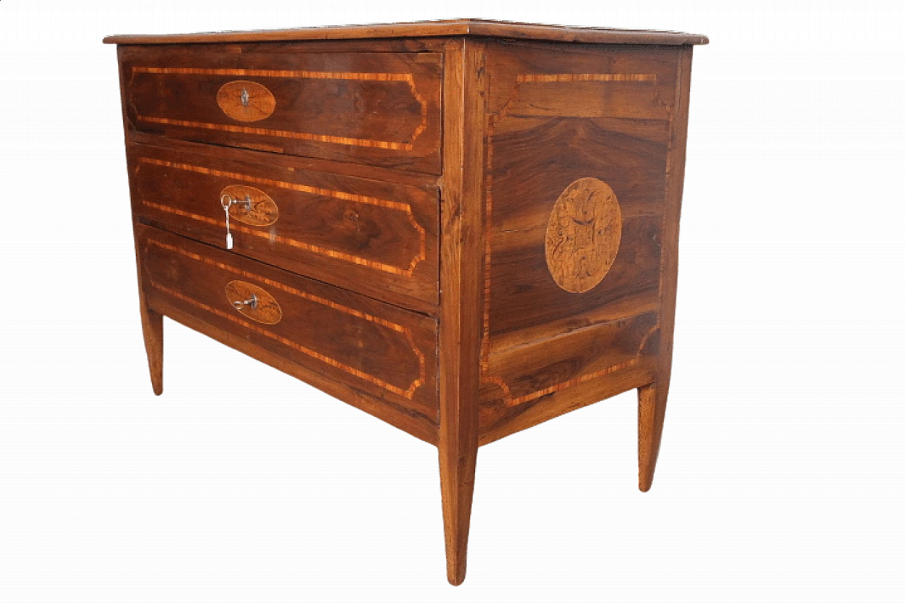 Antico comò intarsiato lombardo Luigi XVI, fine '700 1402535